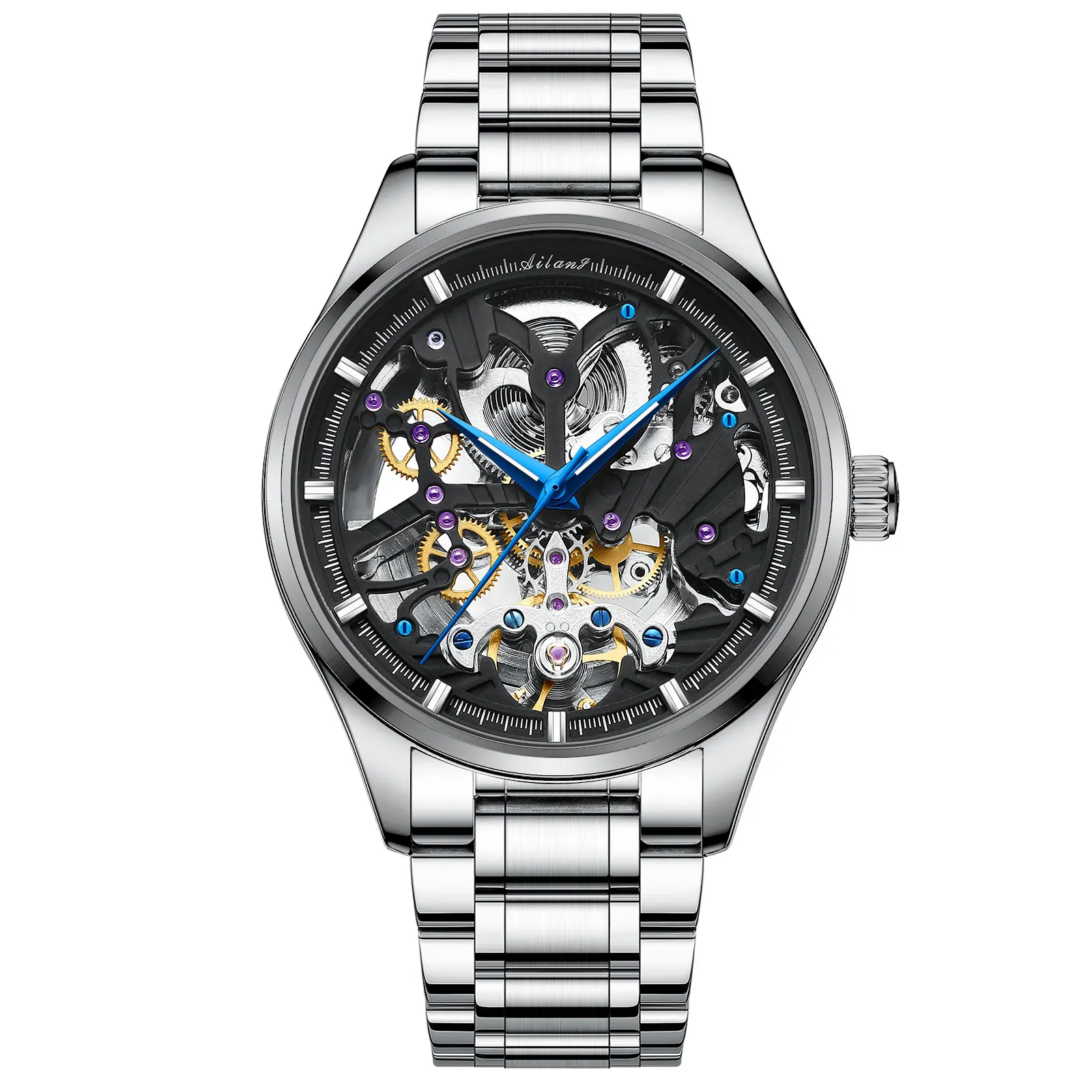 Ai lang top brand luxury fully automatic mechanical watch waterproof skeletonized luminous fashion wristwatch Brother Gift 2026