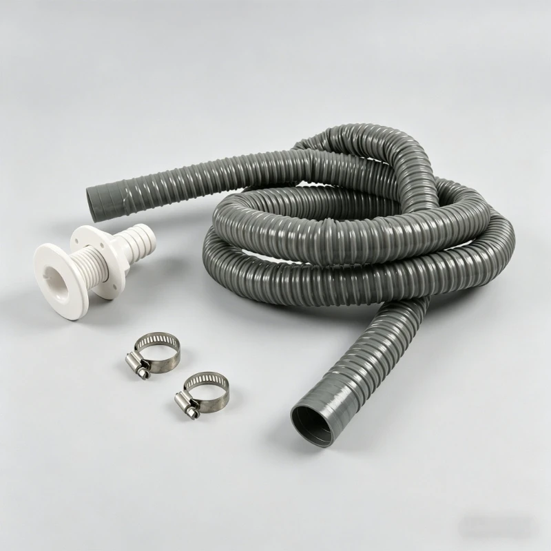 

Waterproof Marine Grade ABS Plastic Drain Assembly Contains 29mm Corrugated Hose And Clamp For Boat Bilge Installation