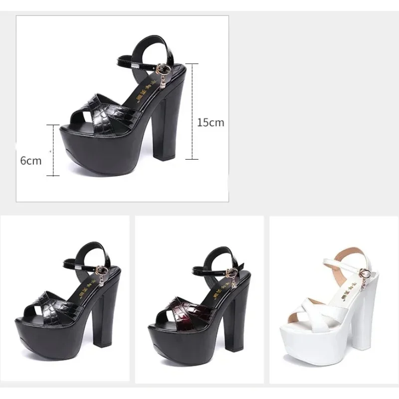 15cm Small Size 32-43 Extreme Block High Heels Sandals Summer 2026 Women's Chunky Platform Sandals for Office Model Party image 6