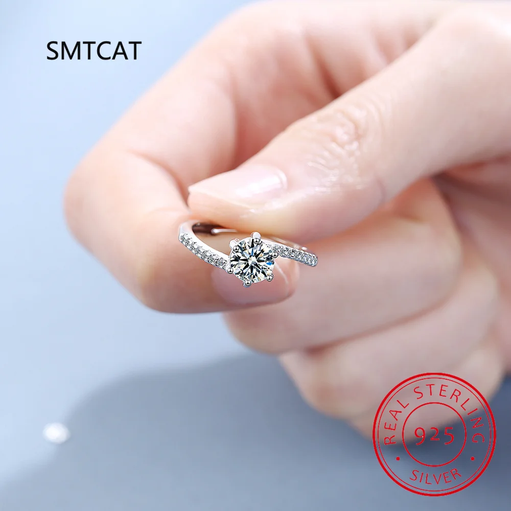Simulated D Color Lab Diamond 1CT Moissanite Ring For Women 925 Sterling Silver Classic Wedding Engagement Band Jewelry Gifts