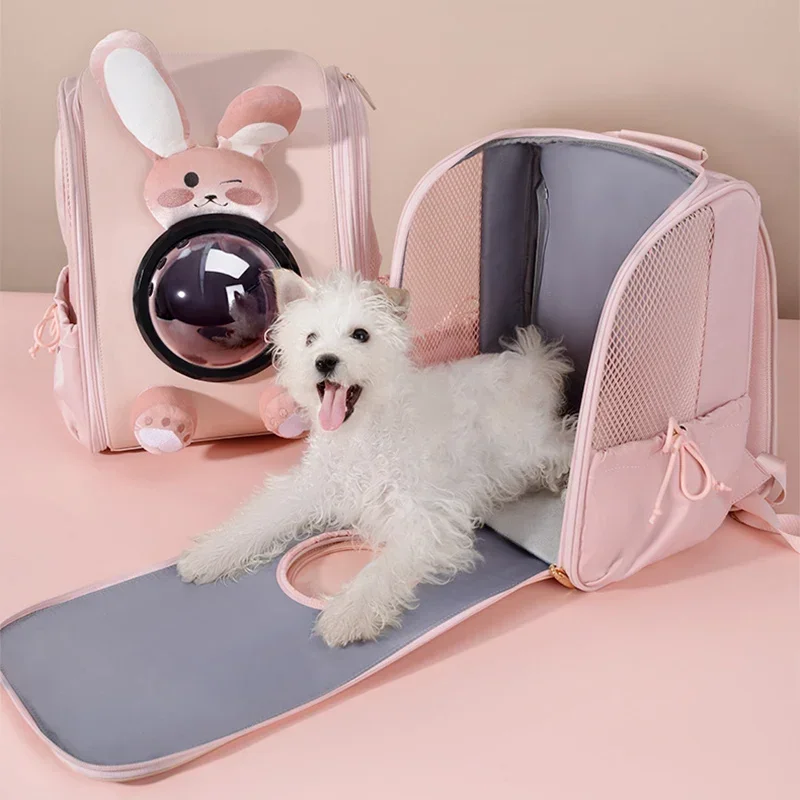 Breathable Capsule Cat Carrier Bag Double Shoulder Strap Portable Kitten Handheld Pet Outing Bag Small Animals Zipper Closure