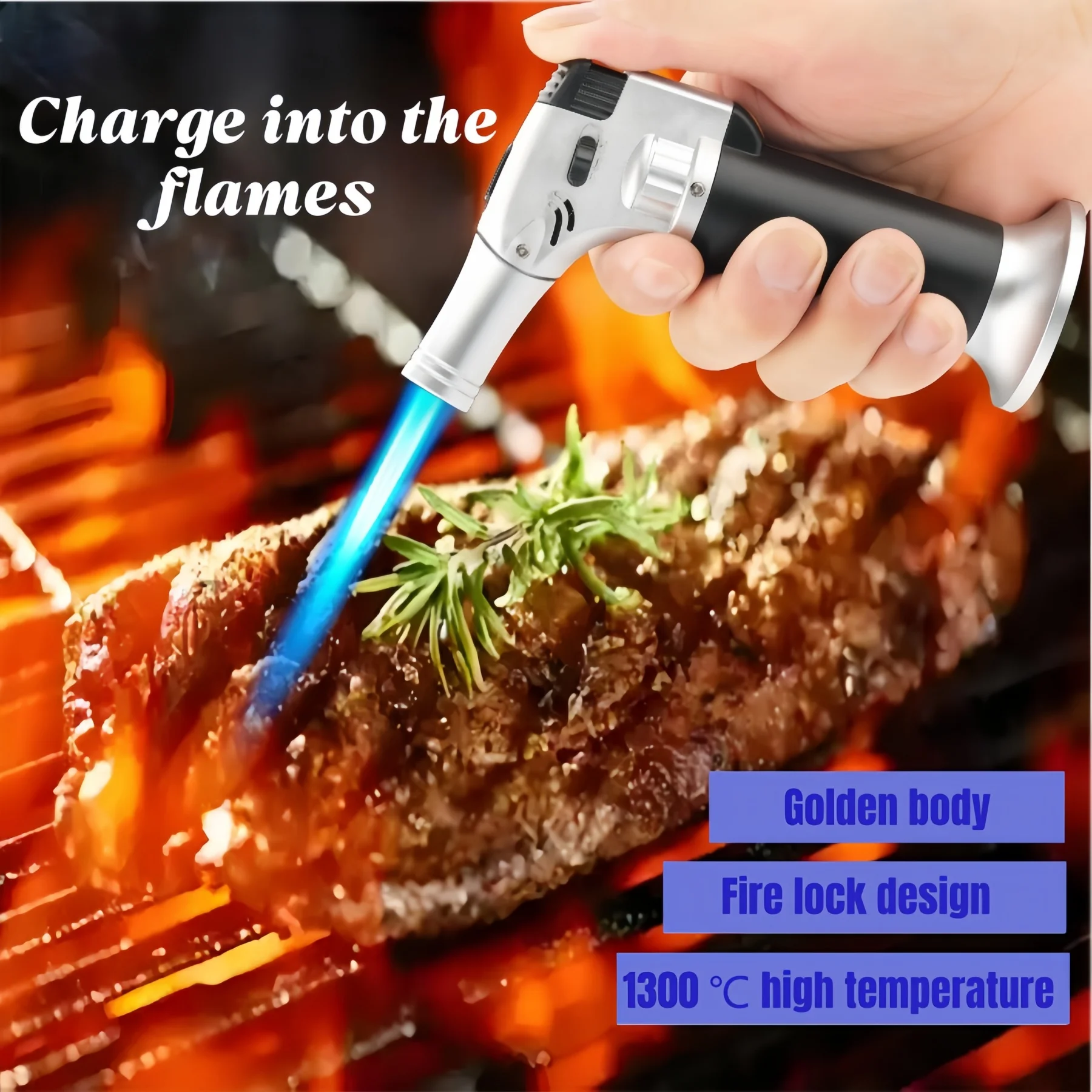Gas Torch for Baking BBQ Outdoor Ignition Portable Flame Gun - Butane Torch for Lighting Charcoal And Cigars (Fuel Not Included)