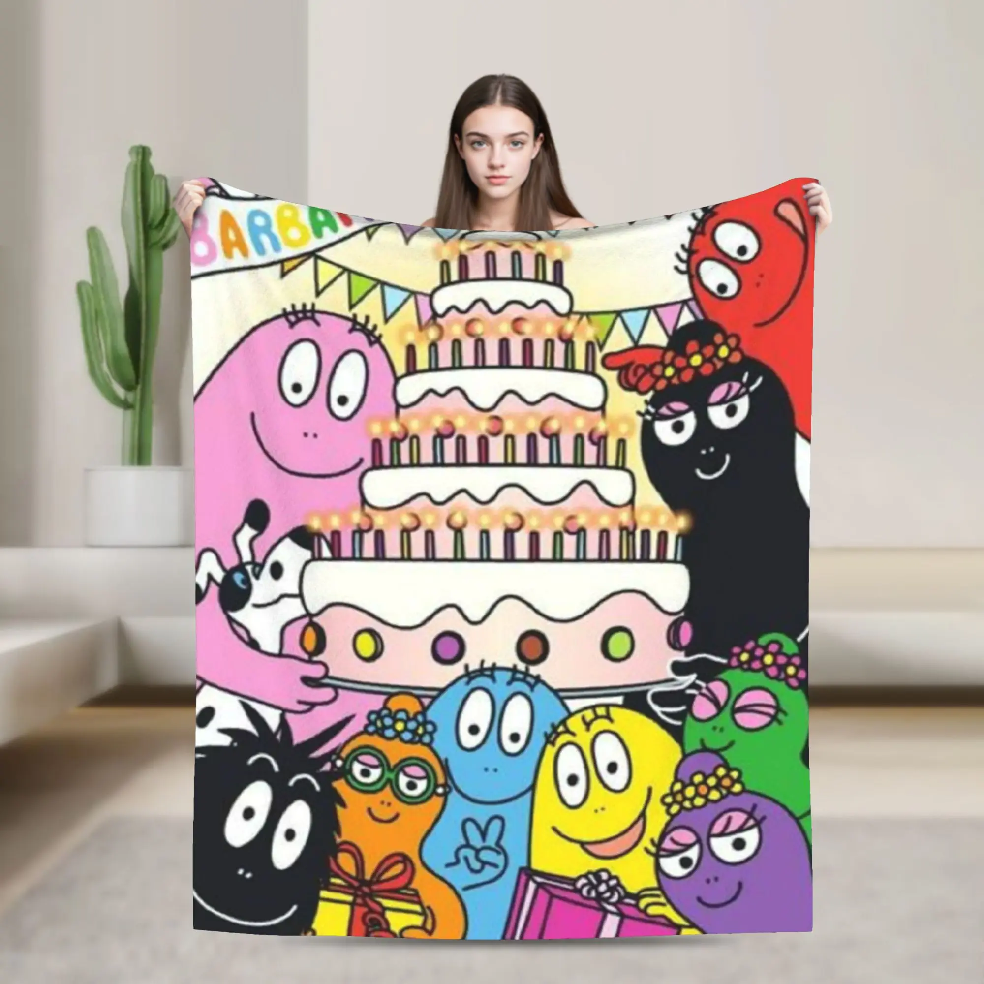 Barbapapa Barbamama Family  Flannel Blankets  Warm Throw Blanket for Bedroom Travel Pattern Bedspread Sofa Bed Cover