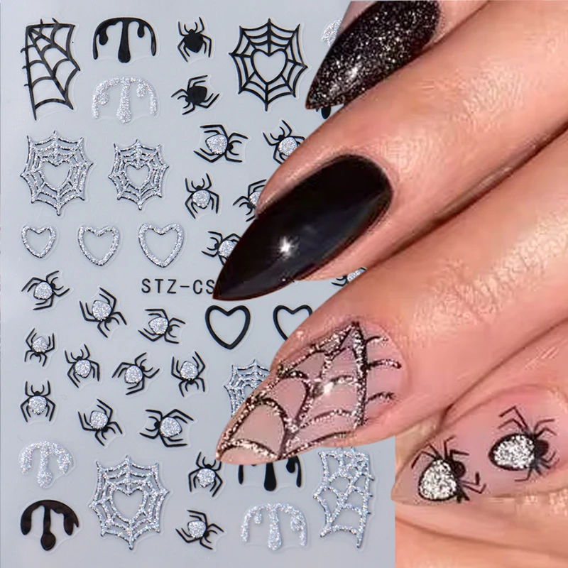 Halloween Spider Web Shape Nail Sticker Glitter Enhancement Adhesive Stereoscopic Personality Nail Art Enthusiasts