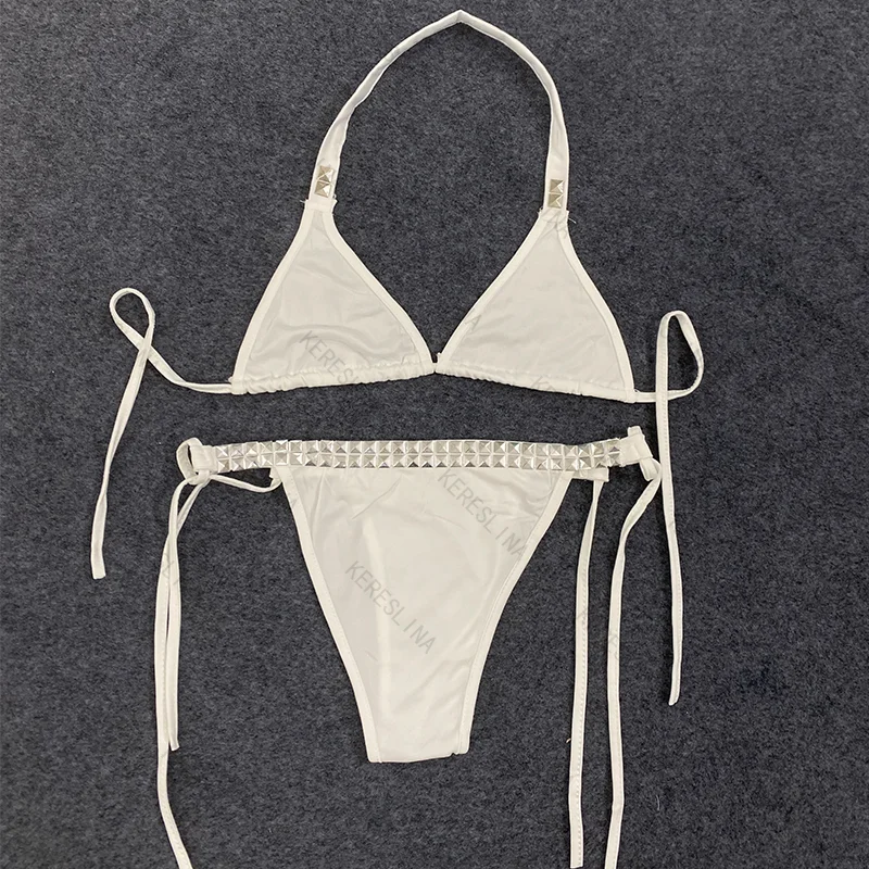 

Sexy spicy girls trendy fashionable versatile solid color neck hanging suspender bikini set summer sweet and cute bikini set emo