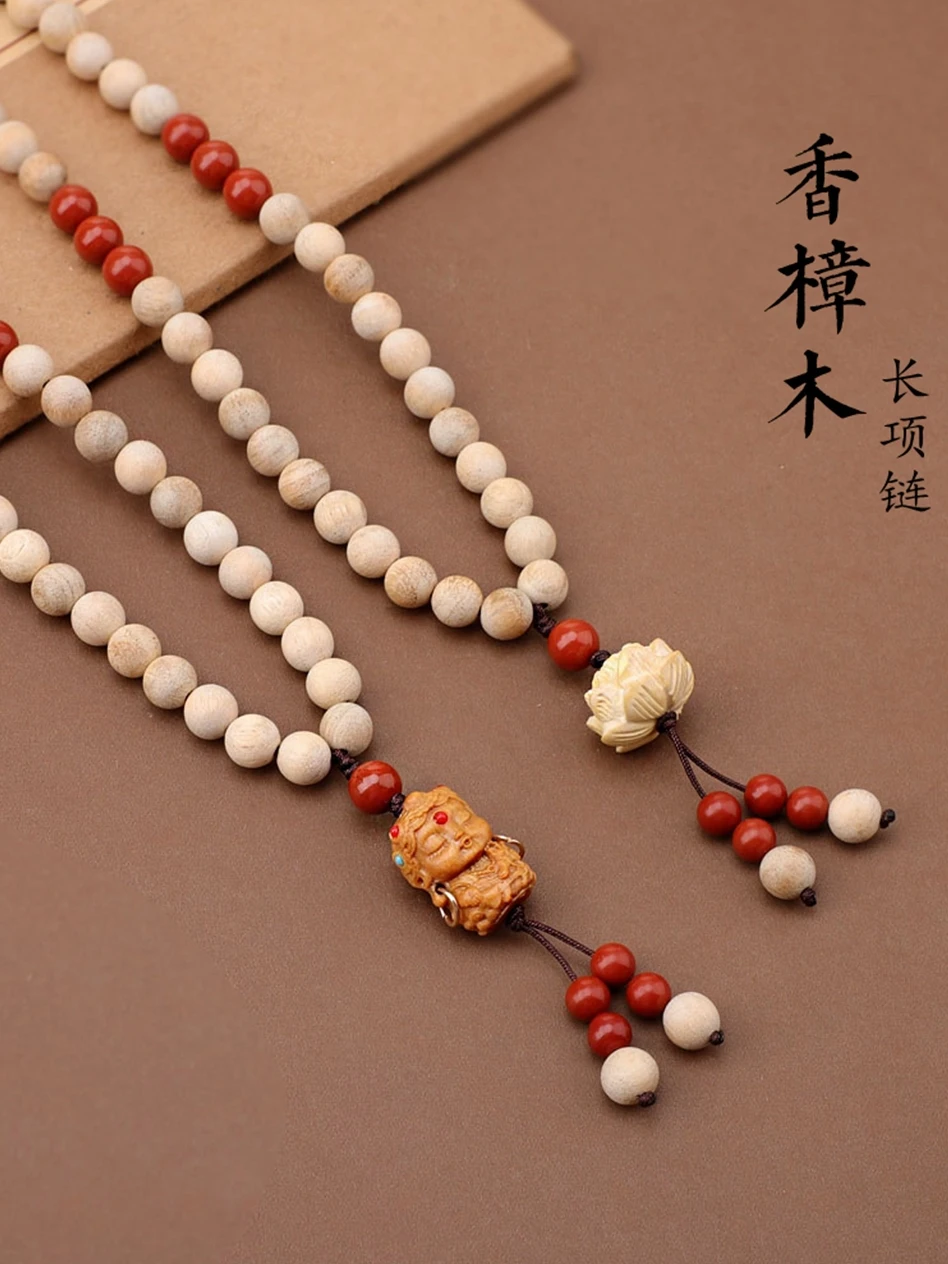 Self Scented Camphor Wood Bead Necklace With Ethnic Sweater Chain, Long New Chinese Style Pendant Accessories