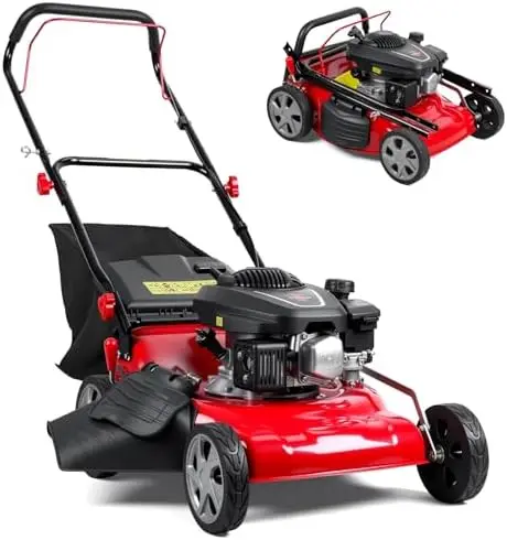 Gas Lawn Mower, 3 in 1 Gas Lawn Mower, 131cc 4-Cycle Push Mower Gas, | Push Lawn Cutter with 50L Grass Tank, Position