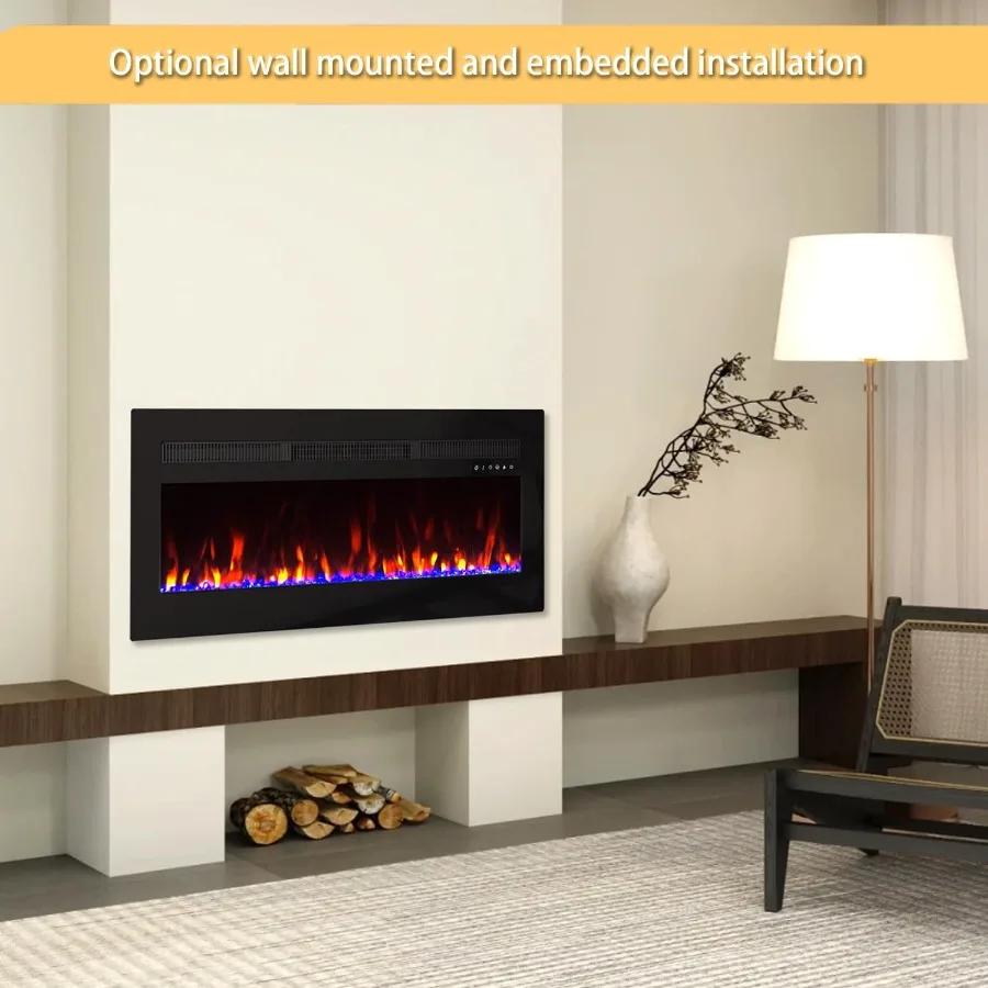 Wall-Mounted or Recessed Electric Fireplace Insert with Timer Touch Screen/Remote Control Adjustable Flame Color and Speed 5000