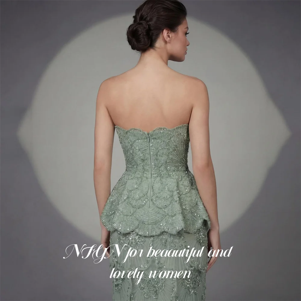 NFYN Sage Green Evening Dress Strapless Prom Dress with Glitter Sequin Party Dresses Mermaid Gala Dresses for Women Customized image 4