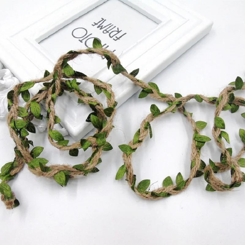 2M 5M Simulation Green Leaves Weaving Hemp Rope DIY Wedding Birthday Wedding Decoration Rattan Gift Bouquet Packaging Rope 5mm