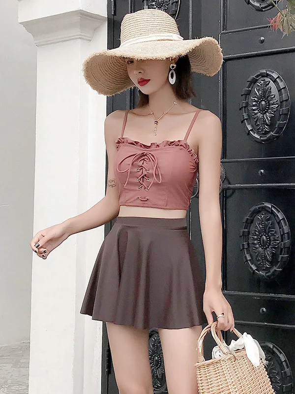 

Conservative Tee-Piece Bikini Swimwear for Women Thermal Spa Vaion Fairy Sle Cover-Up Slimming Beachwear Polyester