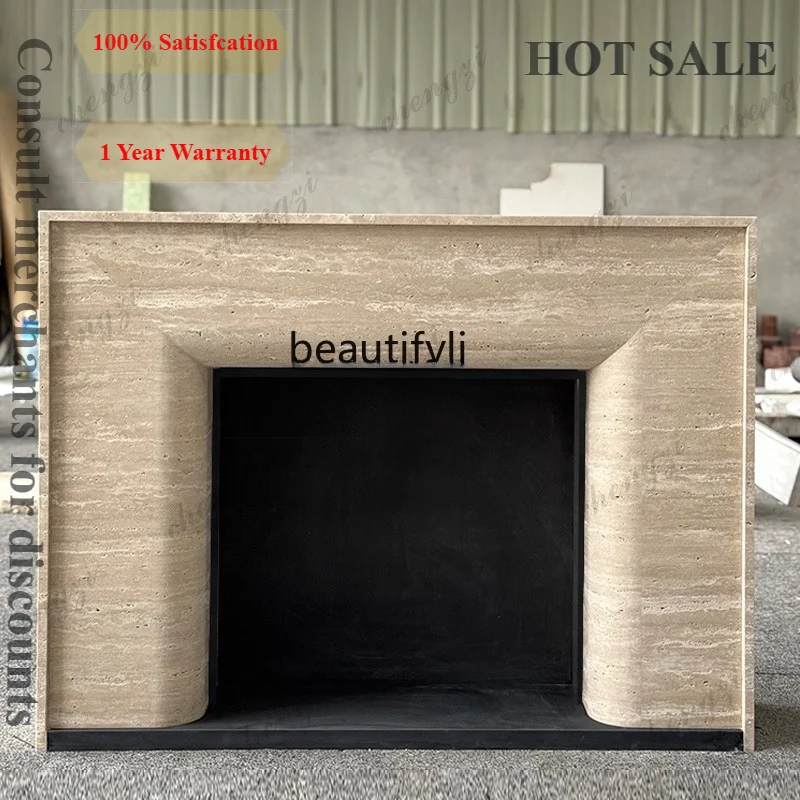B56 Marble fireplace French American retro travertine fireplace Living room furniture Stone mantel