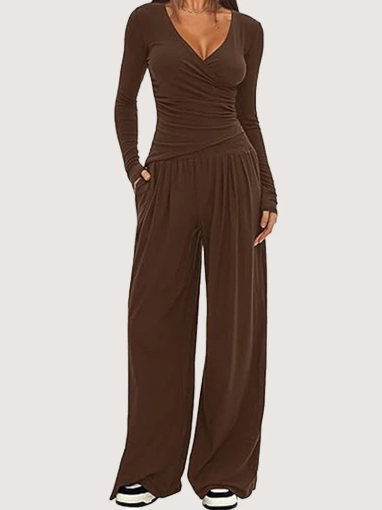 Women's Long Sleeved Multi Occasion Sportswear, Commuting Hot Selling Item 2026 Autumn and Winter Wide Leg Pants Set