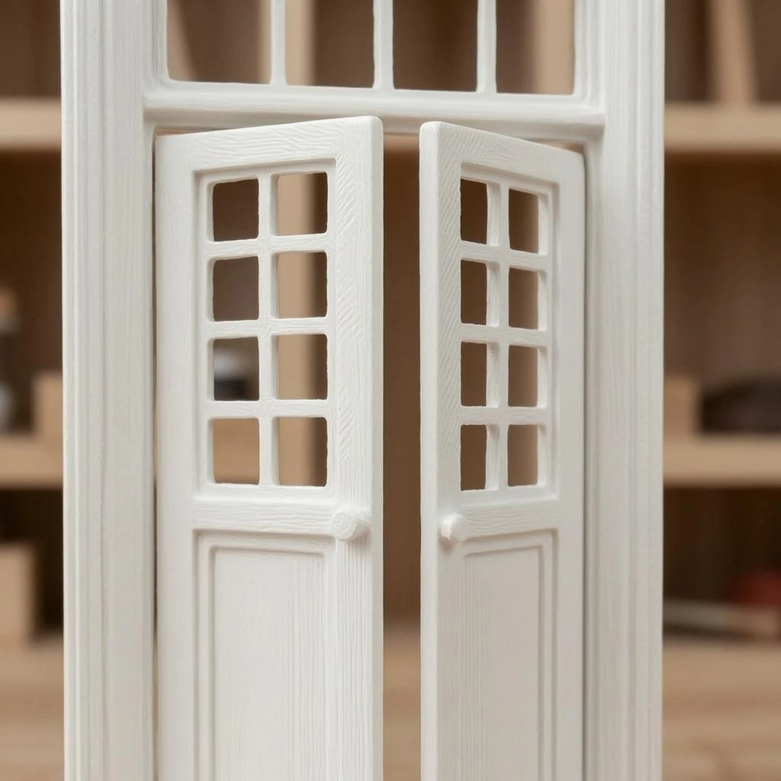 1:12 Scale Dollhouse Door DIY Two Panel Transom Door Transom Window Model Decorative Openable view 2