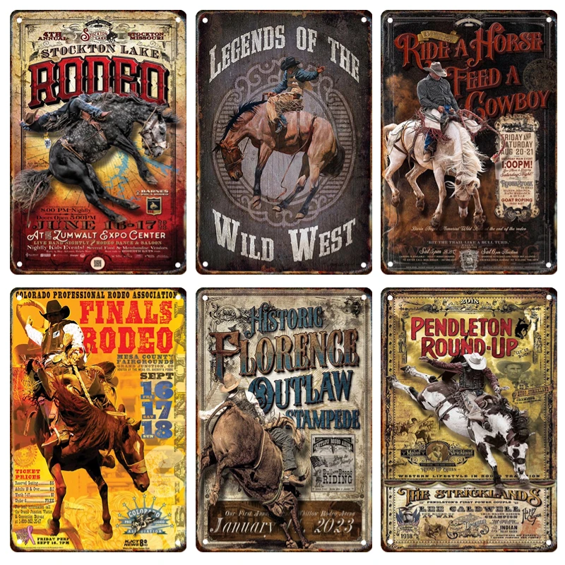 Western Cowboy Metal Poster Signage Tin Painting Vintage Riding Hunt Plaque Club Ranch Home Wall Art Decorative Panel Mural Gift