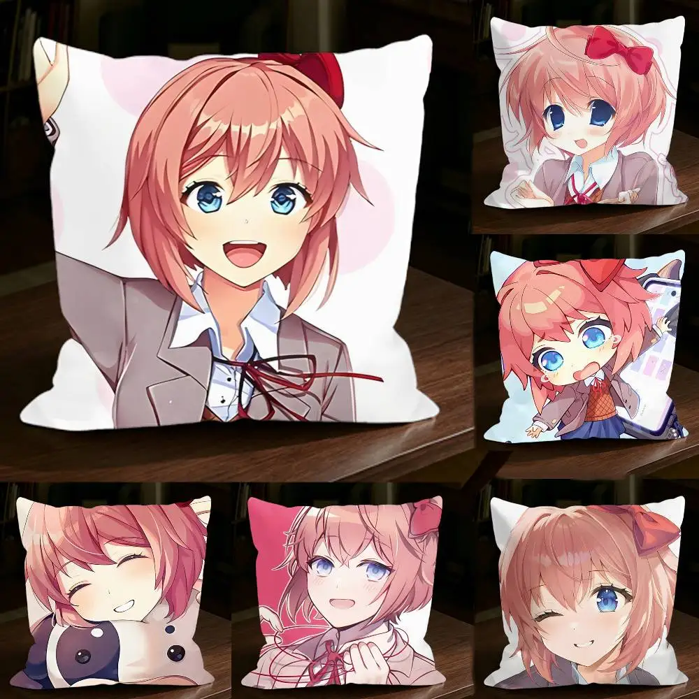 DDLC Game Sayori Square Sofa Pillow Cover Solid Color Living Room Home Decor Cushion Case
