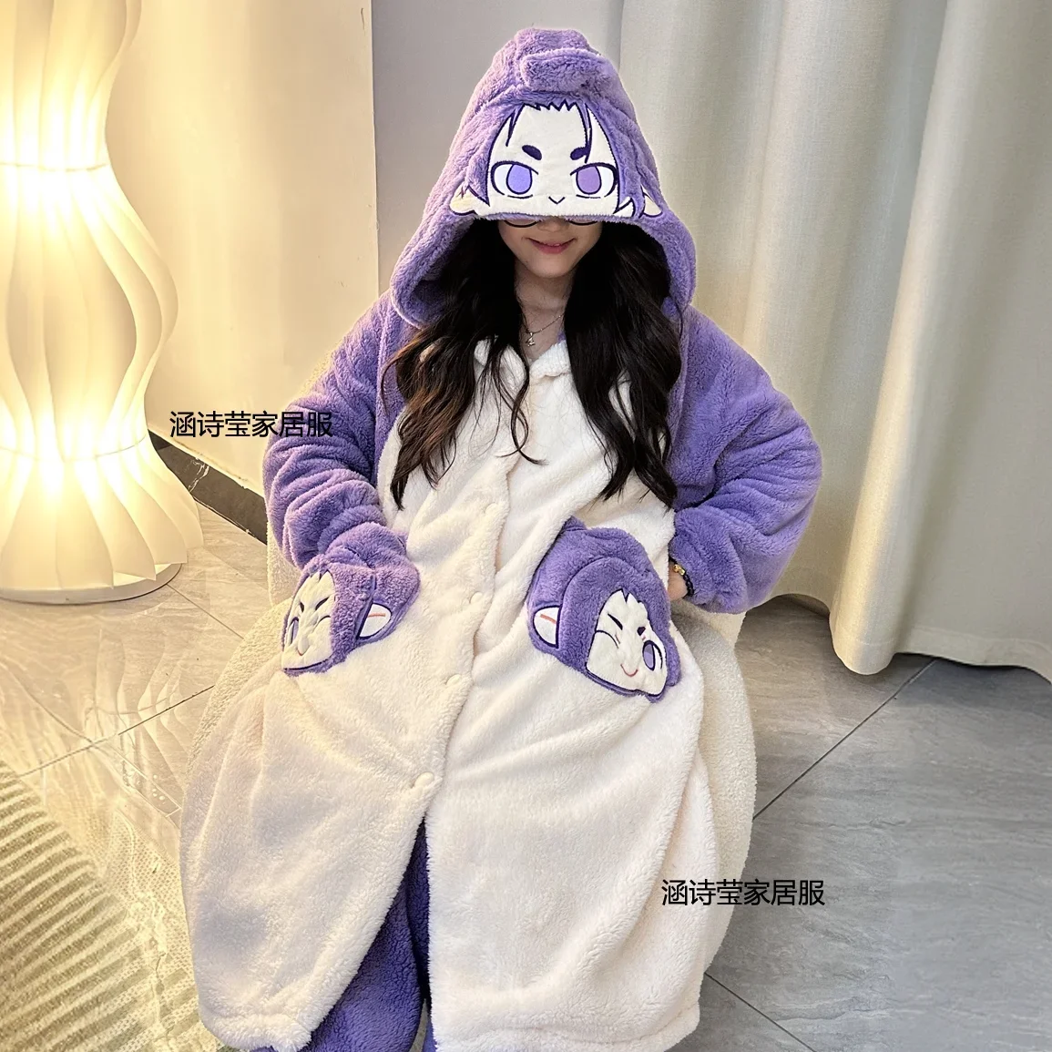 Anime Mikage Reo Night-robe Autumn Winter Thickening Coral Fleece Trousers Suit Cartoon Warm Leisure Wear Female