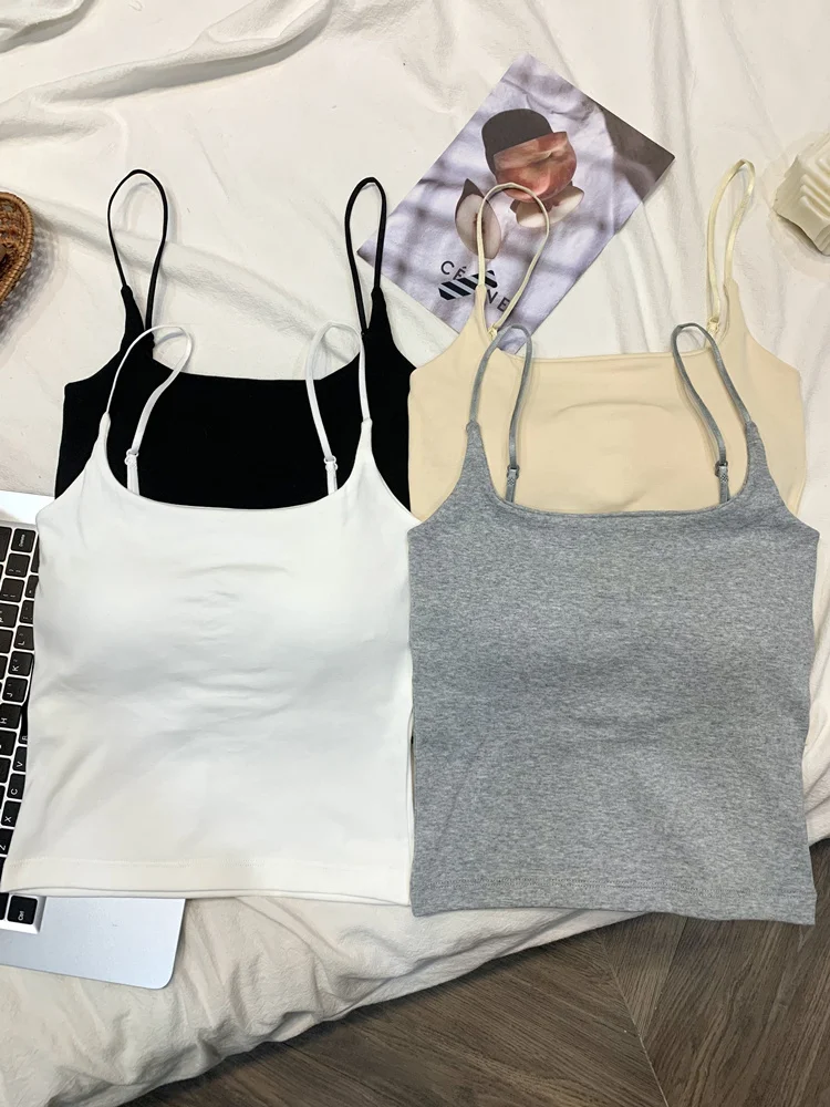 Women's Integrated Bra Tank Top White Black Inner Wear Outer Wear Beautiful Back Design with Chest Pad Short Style Commute Trend