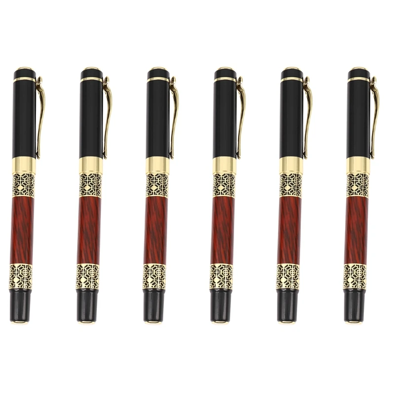 

Hot TTKK 6X Chinese Classical Roller Ball Pen Elegant Golden Metal Ballpoint Pen For Office Business Signature School Student