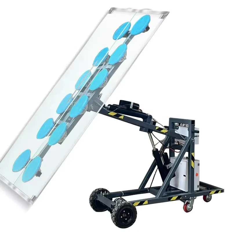Electric Glass Suction Cup Trolley with Lifting Mechanism, Hand-Pushed Vehicle for Large Indoor Glass Installation