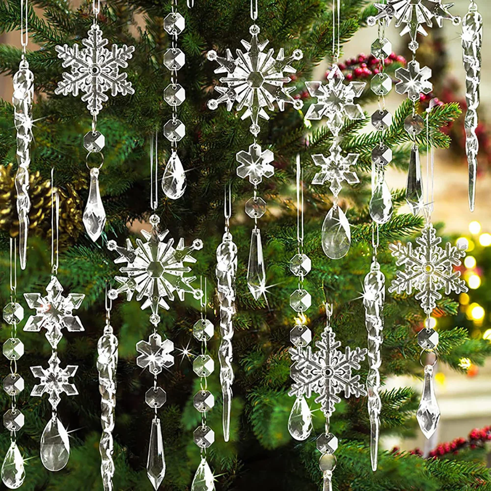 

Crystal Christmas Ornaments for Tree Hanging Decorations Acrylic Snowflake Icicle Drop Ornaments Winter Christmas Party Supplies