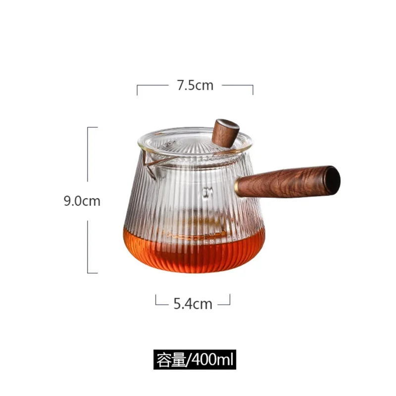 400ml Side Wooden Handle Glass Teapot With Infsuer Filter Inner Boiling Loose Leaf Herbal Tea Pot Kung Fu Tea Set
