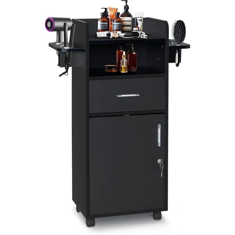 عربة ترولي لصالونات التجميل، خزانة صالون بزاوية 360 درجة °   عجلات، 6 حاملات أدوات، درج واحد، عربة دوارة لمحطة الصالون للشعر