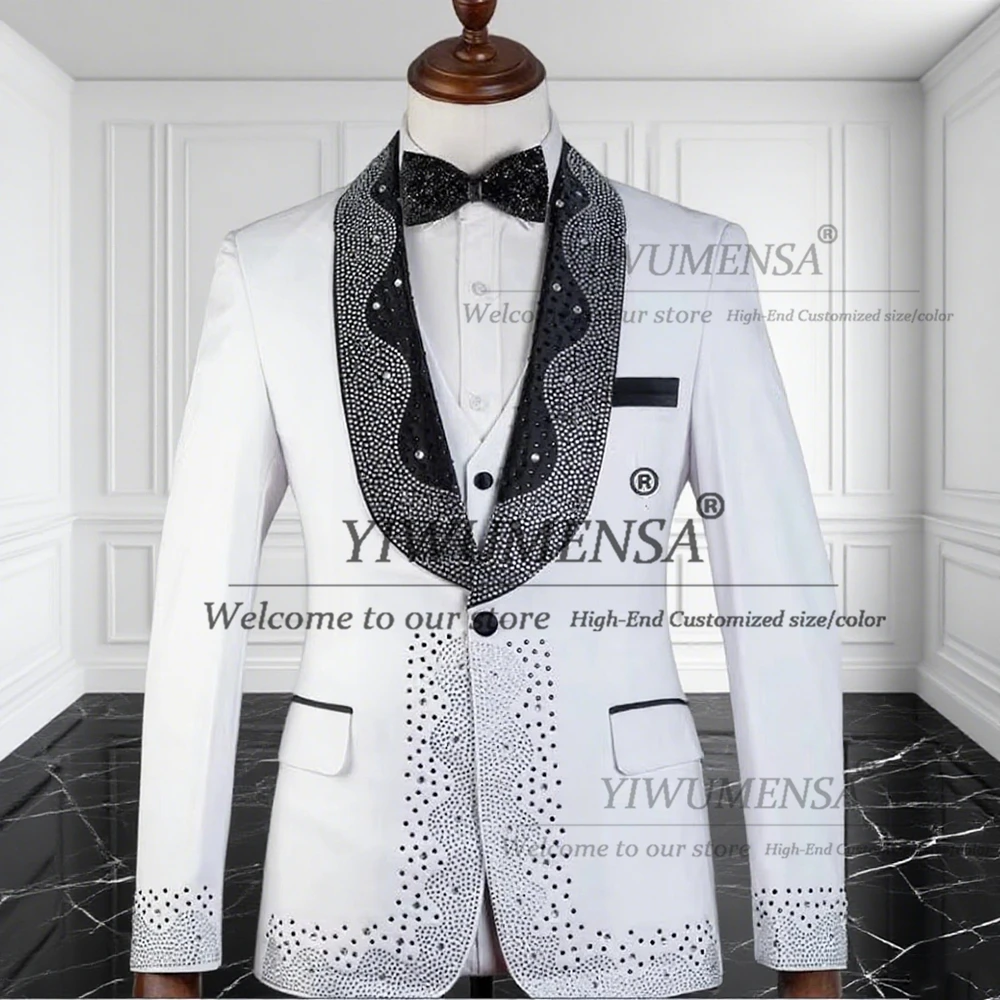 

Beaded Stoned Suits Men For Wedding Shawl Lapel Prom Blazers Customized Single Breasted Prom Blazers Groom Tuxedos Man Clothing