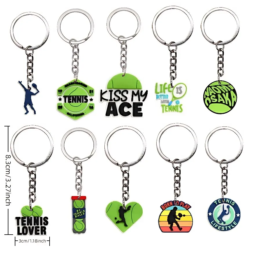 10 Pcs Tennis Keychain Party Favors  Racket Key Rings for Sports Lovers, Team Gifts, and Game Supplies