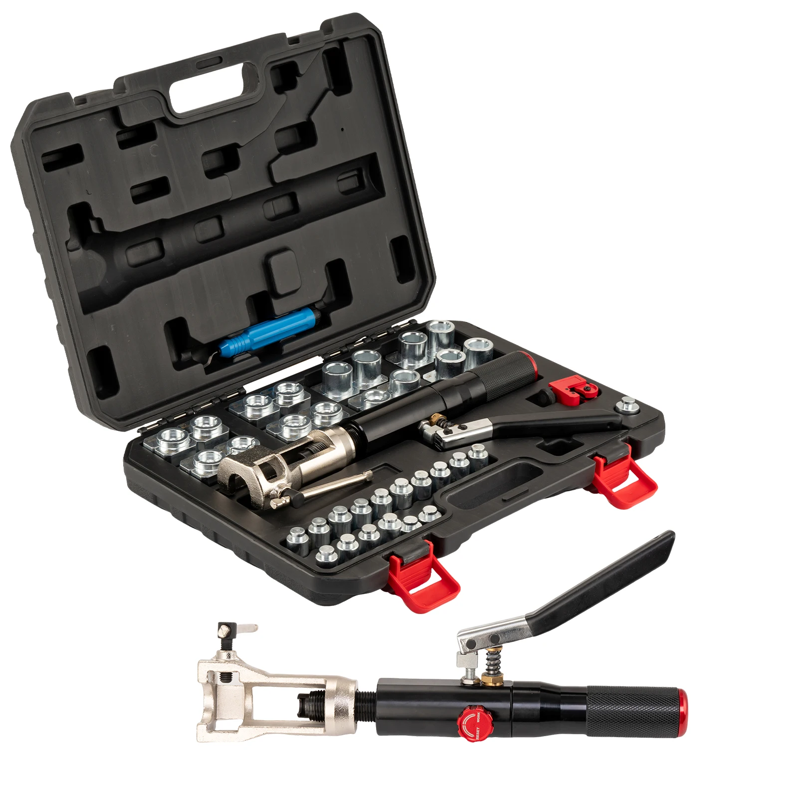 

Hydraulic Flaring Tool Kits, 45° Double Flaring Tools, 33PCS Flaring Dies, Brake Repair Brake Flaring Tool for Copper Line