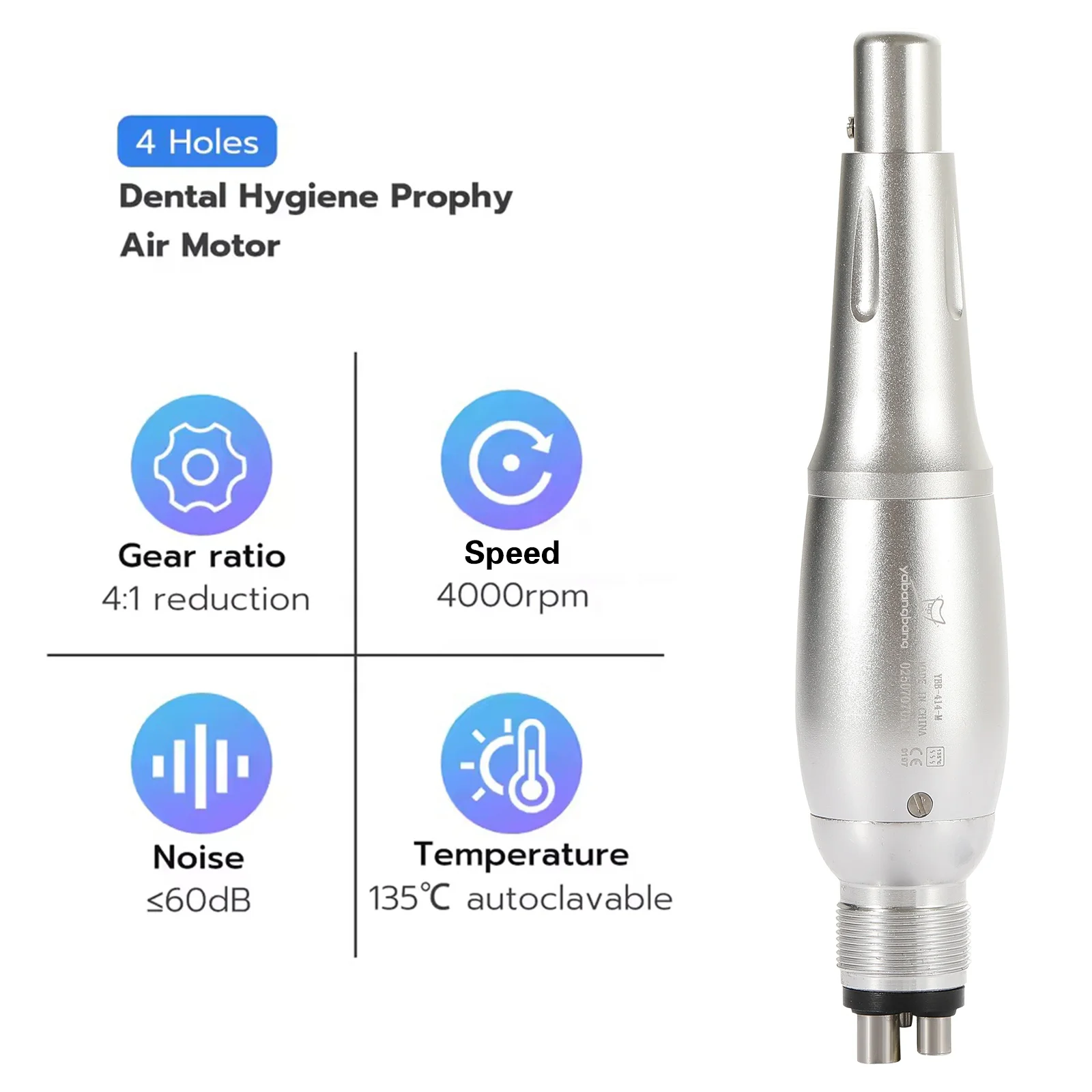 de ntal Hygiene Prophy Handpiece 4Hole Air Motor 4:1 Straight Nose Cone 360° Swivel