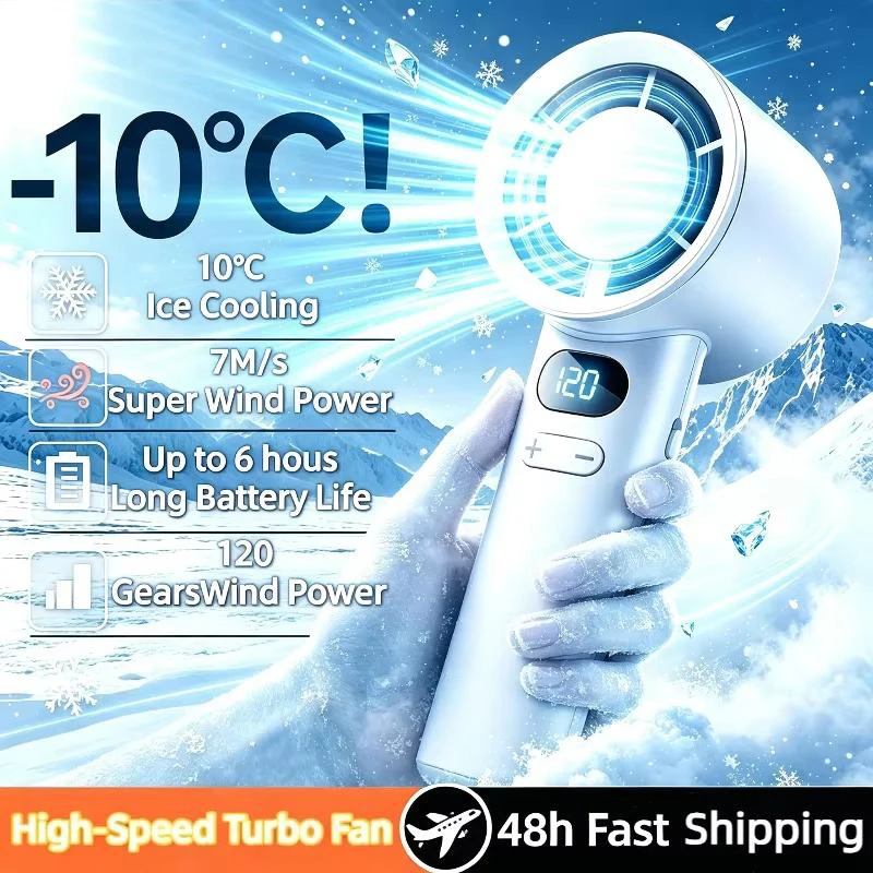 Handheld Fan High-Speed Portable Turbofan USB Rechargeable Electric Fan Digital Display 120 Speeds Infinitely Adjustable