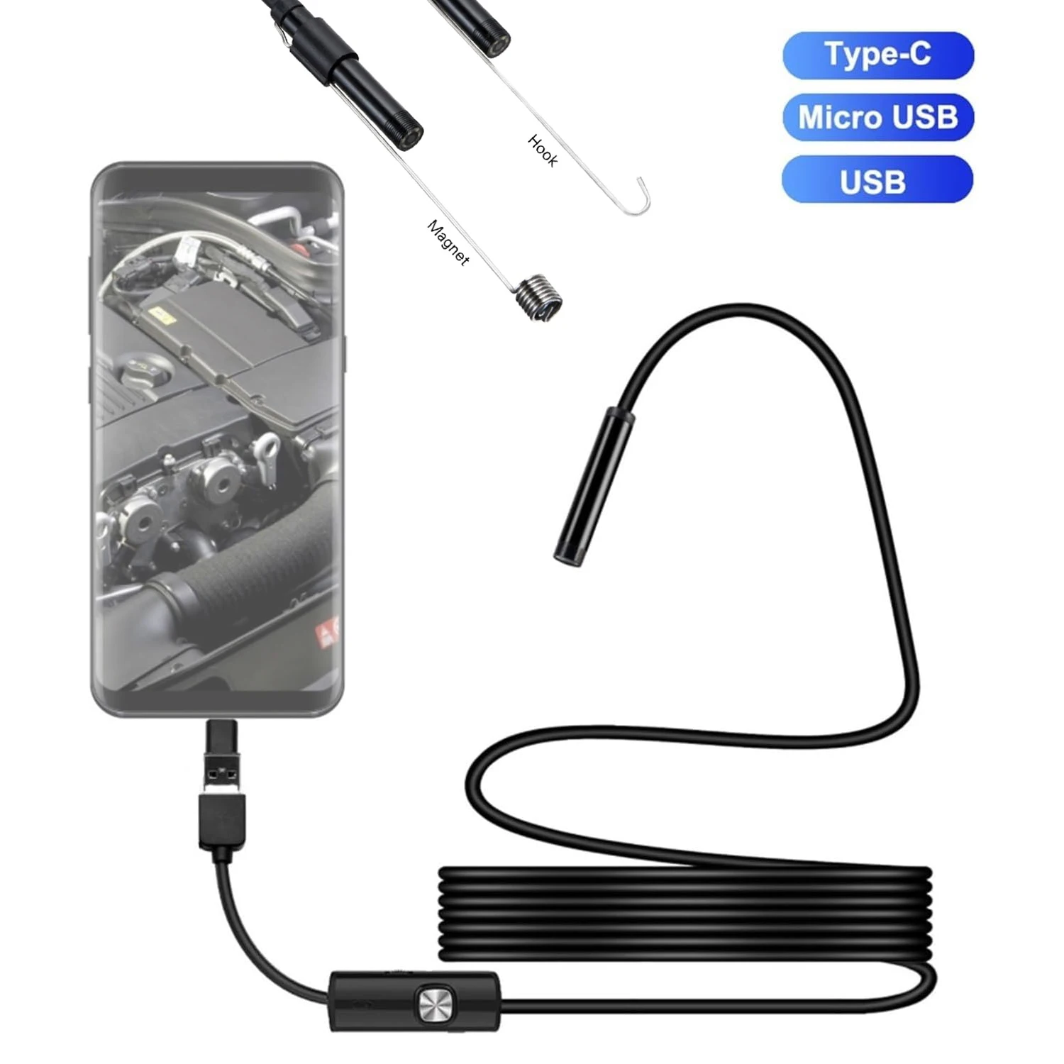 Endoscope Inspection Camera Mini Endoscope Camera Waterproof Endoscope Borescope 6 LEDs 8mm Type-C USB Inspection Camea for Car