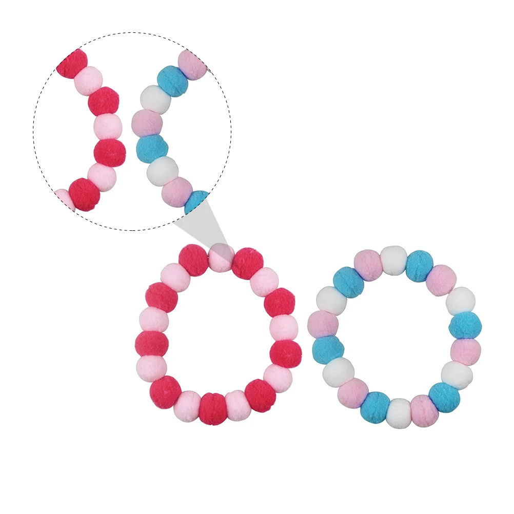 

2pcs Colorful Collar Set Elastic Cat Dog Collars Pompom Balls Vivid Non-fade Pet Necklace for Photo Outdoor Walking