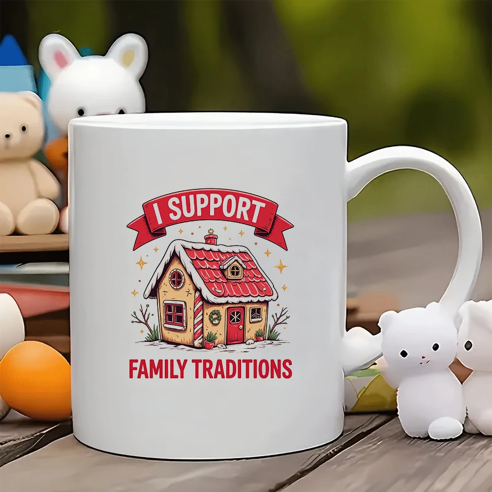 

11oz cartoon mug + Family Tradition Theme Christmas Gift Home Office Kids Cup Insulated Office Cup