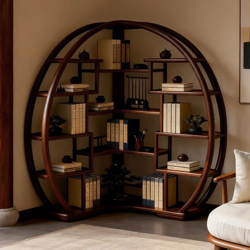 Song Dynasty aesthetic corner bookshelf, integrated wall living room storage shelf, corner solid floor corner bogu shelf