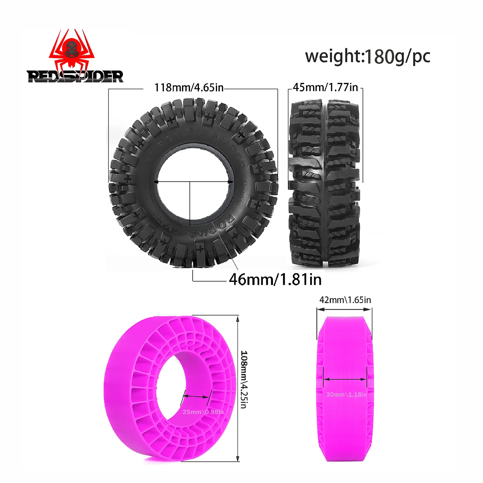 

(4PCS) 1.9'' Crawler TiresSilicone Rubber Insert 1.9 Tires OD 4.65‘’ for 1/10 RC Crawler Car TRX4 TRX6 SCX10 SCX10 III CC01 D90
