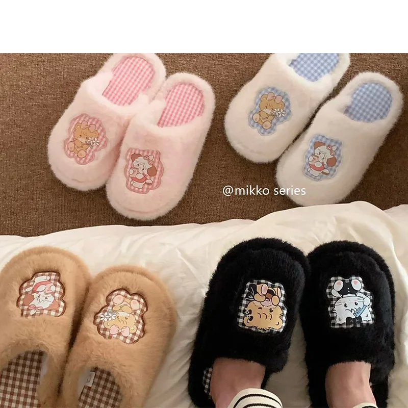 الشتاء المضادة للانزلاق Mikko المألوف نعال من القطن لطيف القطط الكلاب فروي أحذية للجنسين الدافئة أفخم داخلي المنزل النعال للنساء