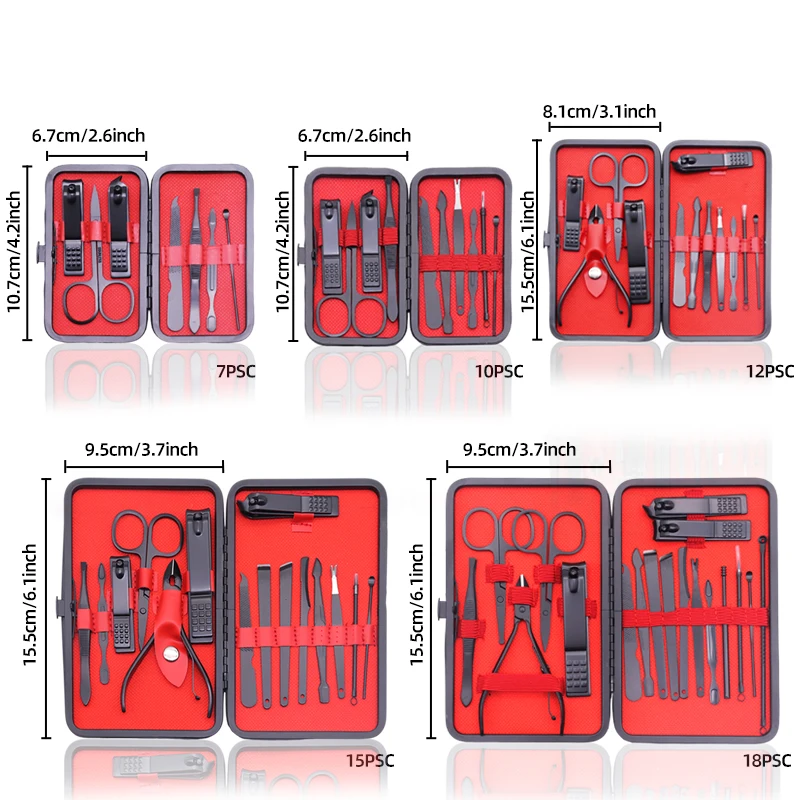 12/18/24 ชิ้นชุดแต่งเล็บกรรไกรตัดเล็บชุดมืออาชีพสแตนเลสเครื่องมือดูแลเล็บพร้อมกระเป๋าเดินทางหนัง