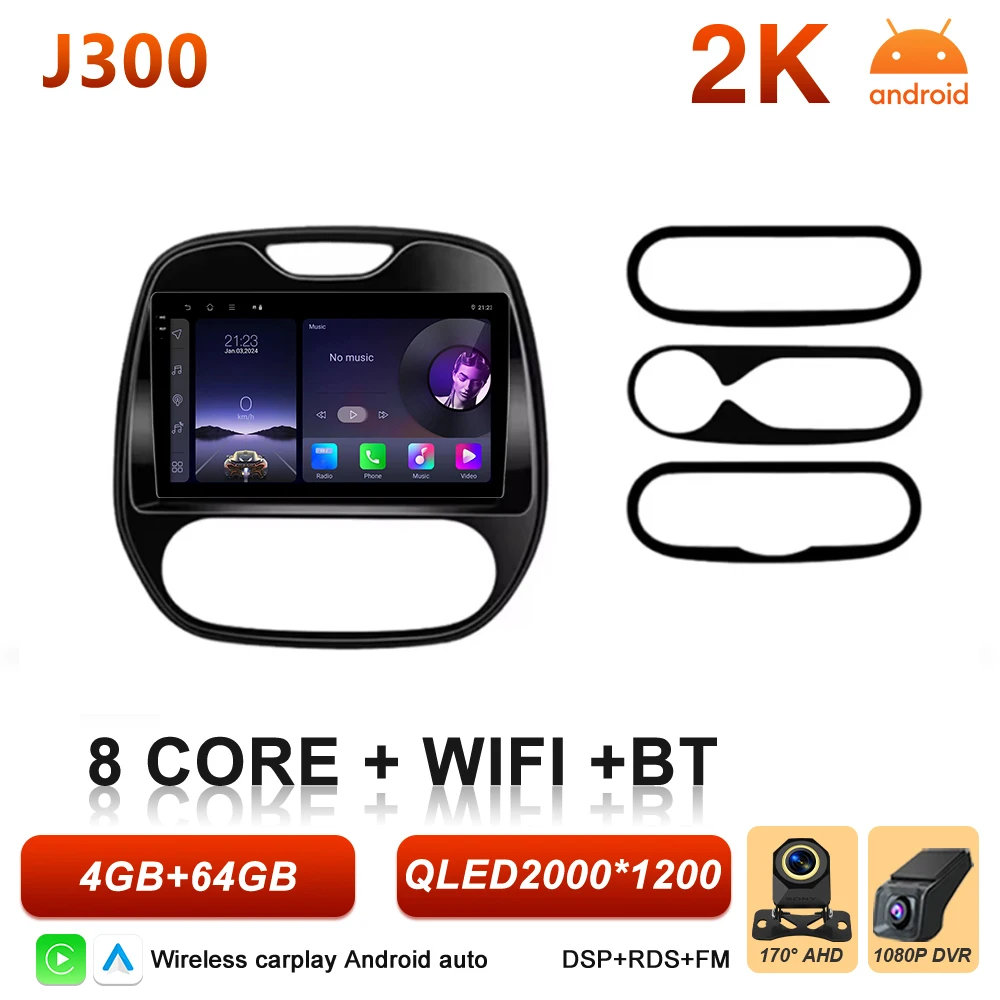 Android 16 Carplay autoradio voor Renault Kaptur Captur Clio Samsung QM3 2013 2014 2015 2016 GPS stereo multimediaspeler BT Wifi