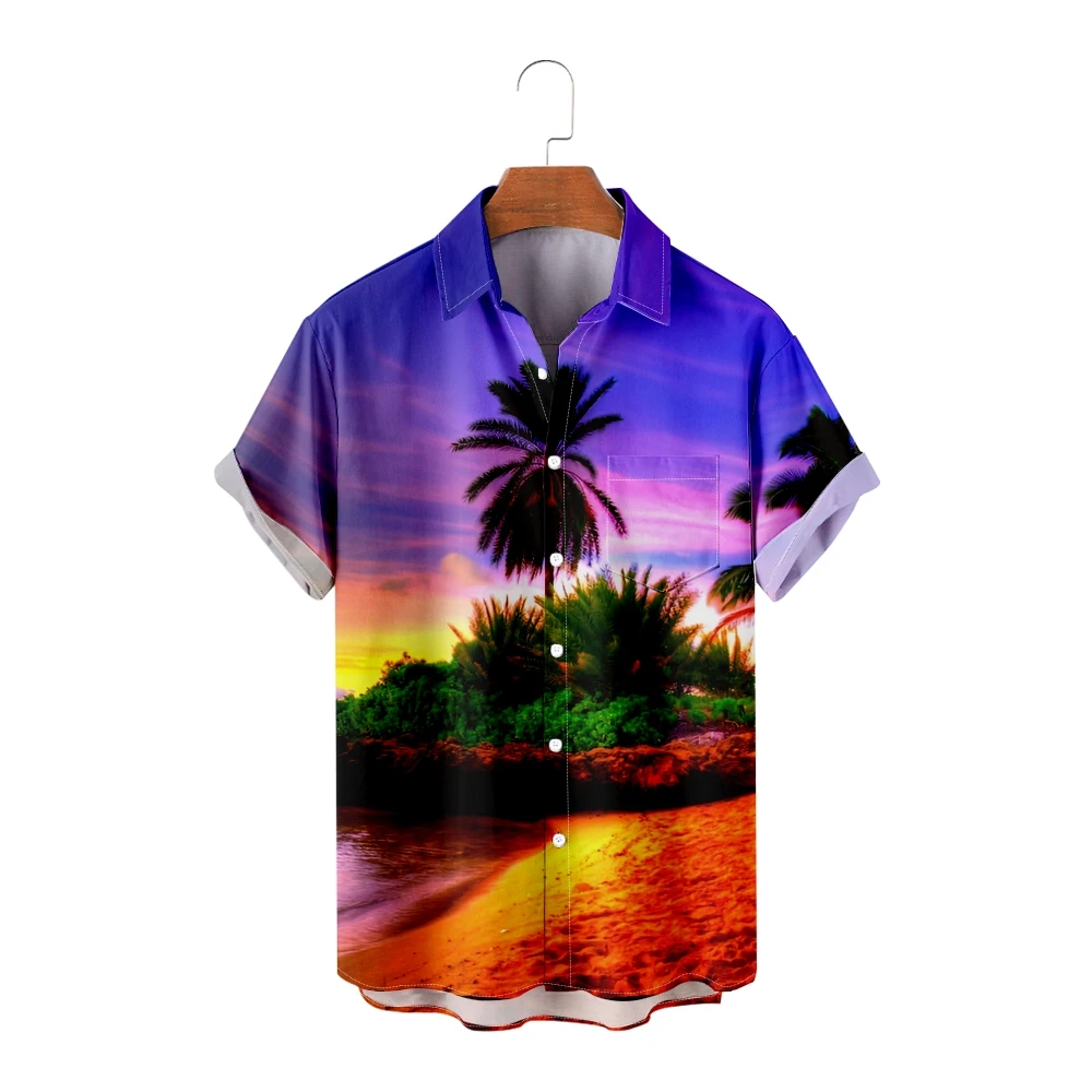 

Men's Hawaiian Shirts Dusk Print Casual Short Sleeve Shirts Cool Summer Tops Vintage Breathable Plus Size for Men and Women