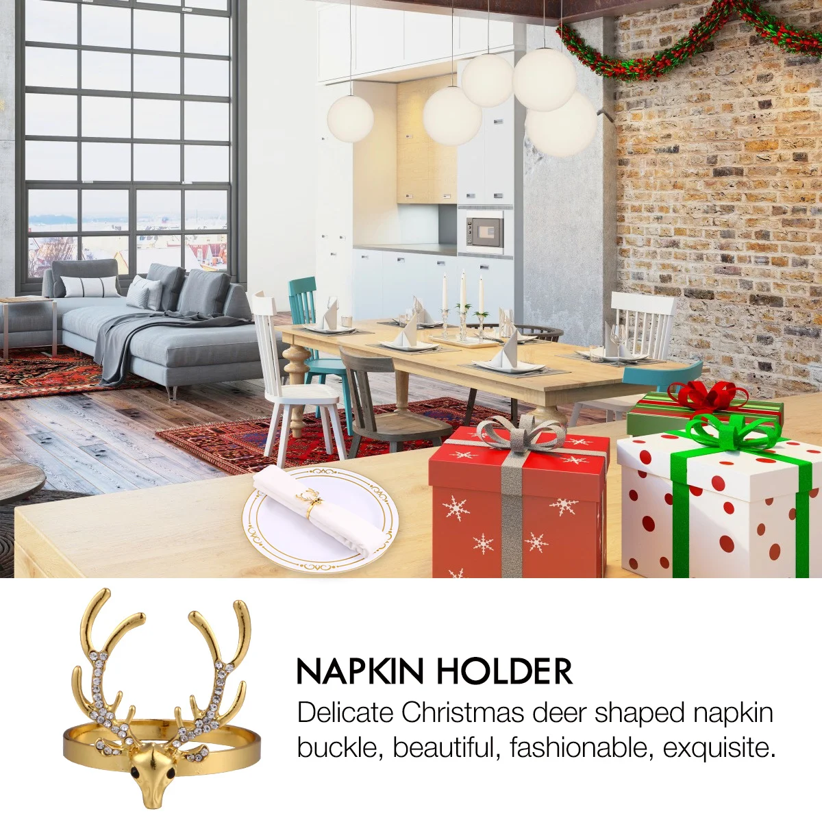 

6Pcs Christmas Deer Napkin Rings Alloy Buckles Elegant Table Decoration Dinner Party Supplies Napkin Buckle Table Supplies