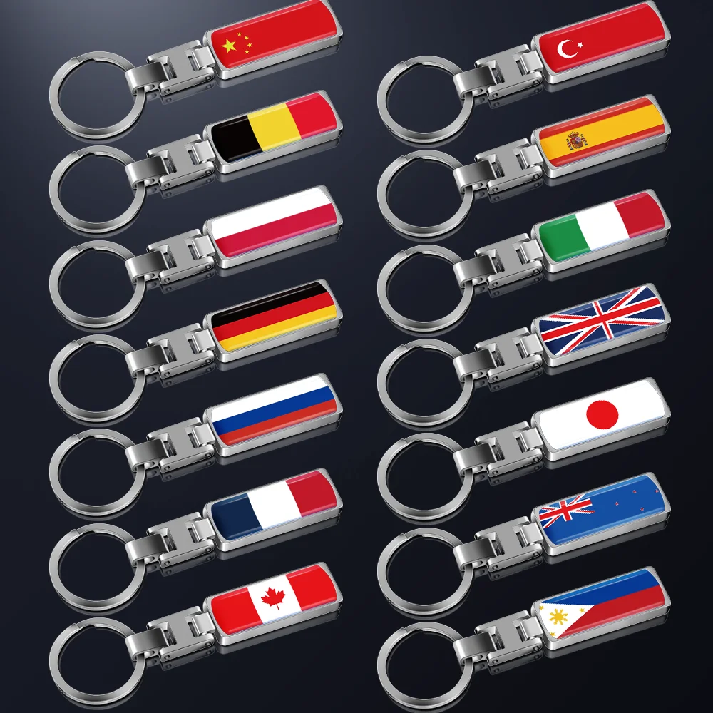 3D Car Key Holder Keyring National Flag Badge Keychain Decor For Spain Germany Russia France Mexico Poland Israel UK Flag Emblem - view 4