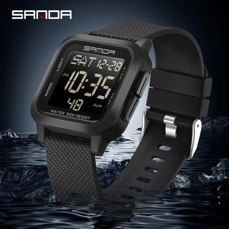 SANDA 2194 G-스타일 군사 시계 남자 LED 디지털 야외 스포츠 시계 남자 방수 카운트다운 남자 전자 손목 시계