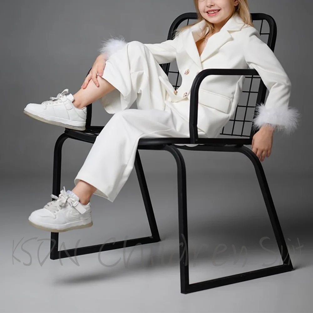 Chic Suits for Girl Cute Notch Lapel Double Breasted Blazer Pants Party Costume Wedding Tuxedos 2 Piece Fashion Kids Clothes