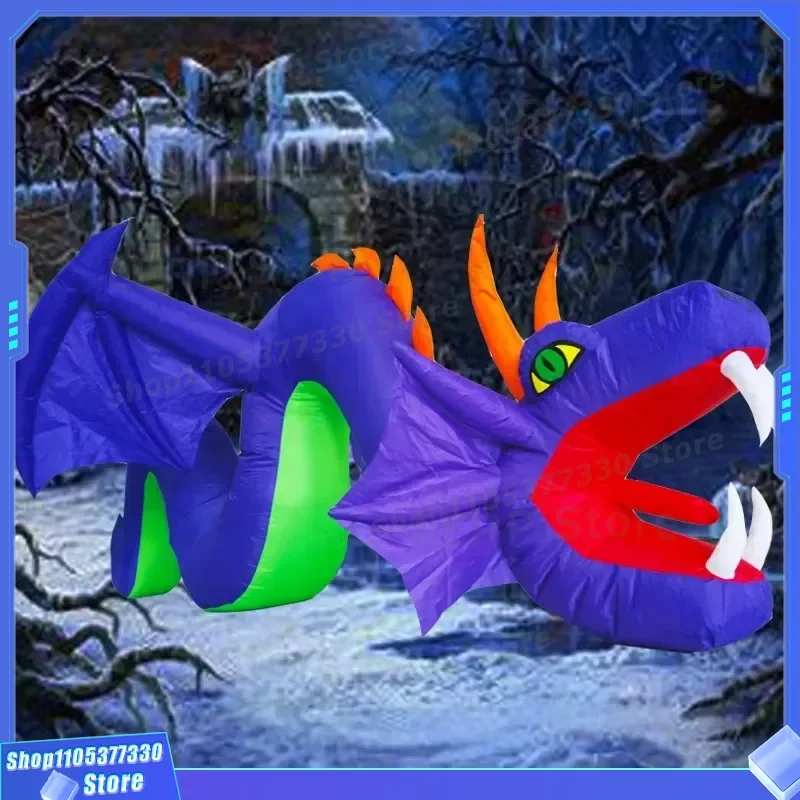 10ft Purple Dragon Inflatable Halloween Decoration Large Wings LED Light Emitting Dinosaur Outdoor Yard Display Party Prop