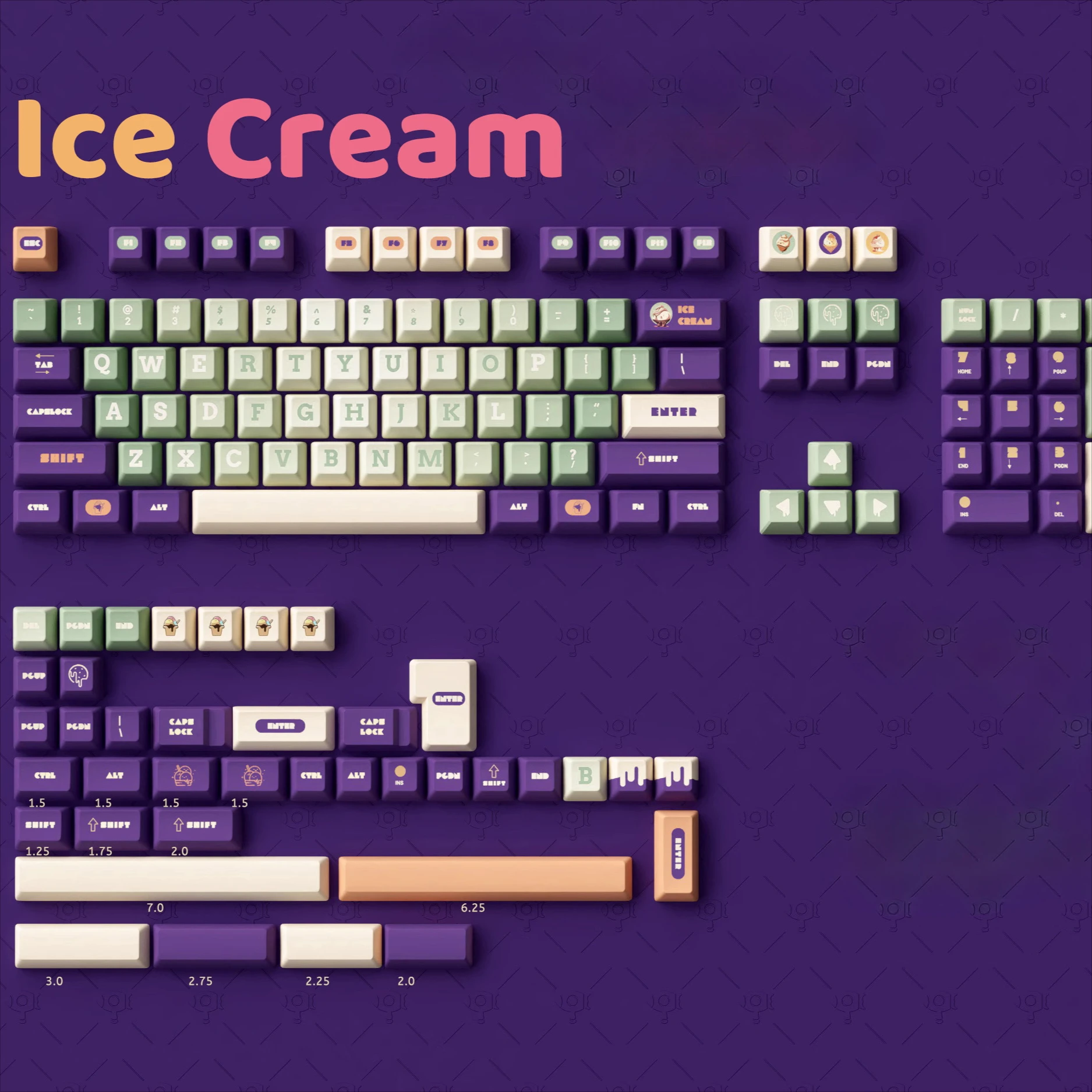 Meatballs Ice Cream Keycaps KCA Height Class Original Mechanical Keyboard Thickened PBT Material Hot Sublimation Cute Purple