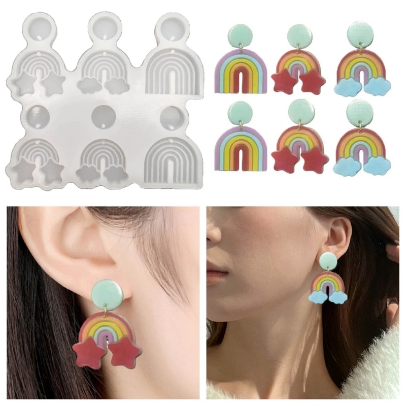 

White Silicone Earring Crafting Mould Rainbow Shaped Earring Crafting Template Portable Mold for Jewelry Pendant Making