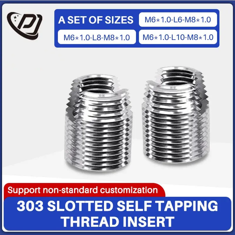 LPJ  Stainless Steel 303 Slotted Self Tapping Thread Insert Screw Bushing Slotted Type Threaded Insert Repair Inset