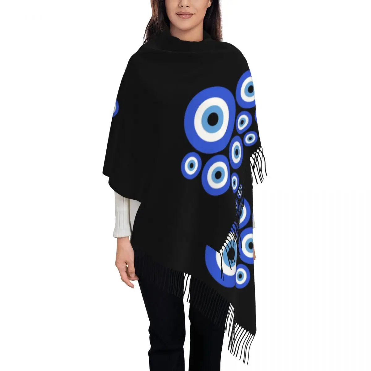 

Турецкая и греческая шаль от сглаза, шарф для женщин, теплый большой мягкий шарф от сглаза, голубой Назар, амулет в стиле бохо, пашмины, шарфы с кисточками